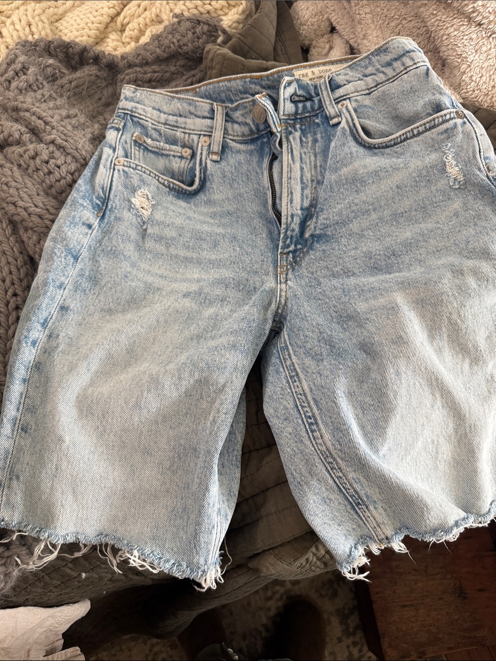 rag & bone Washed Light Blue Distressed Denim Shorts